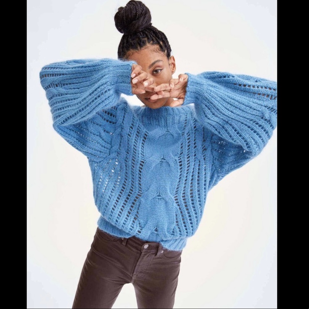 7 For All Mankind Blue Wool Cable Knit Sweater | Size M | Like New